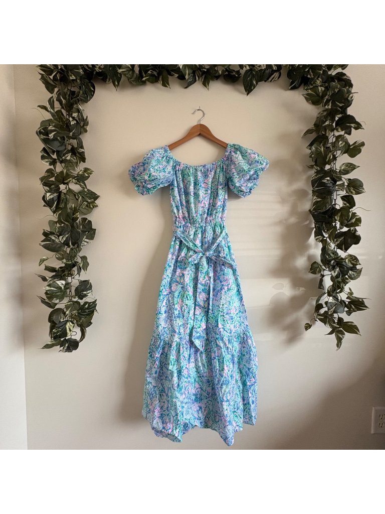 Lilly Pulitzer Tamie Off The Shoulder Midi Dress Soleil Blue Multi Nwt Size Xs